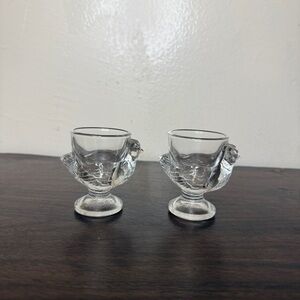 Set of 2 Vintage Clear Pressed Glass Hen Egg Cups | Whimsical Farmhouse Decor